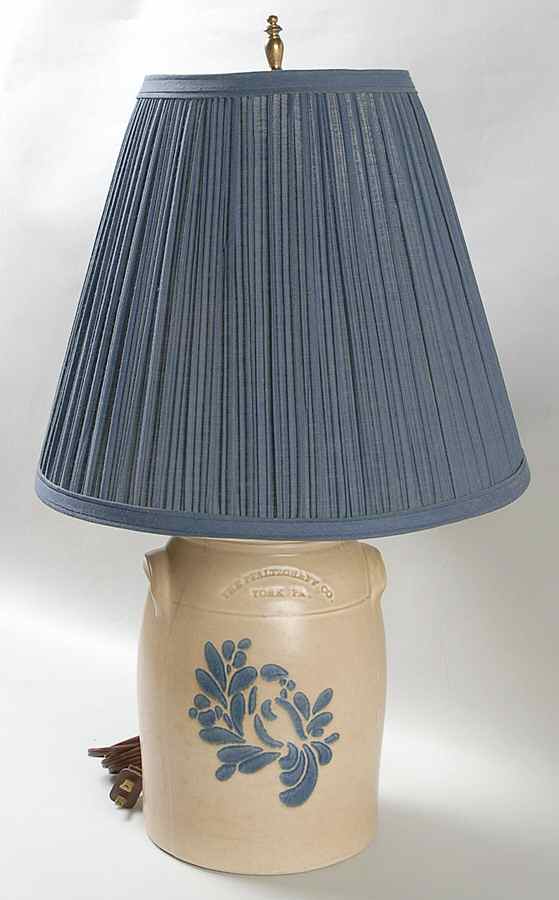 Folk Art Large Crock Lamp & Shade by Pfaltzgraff-1
