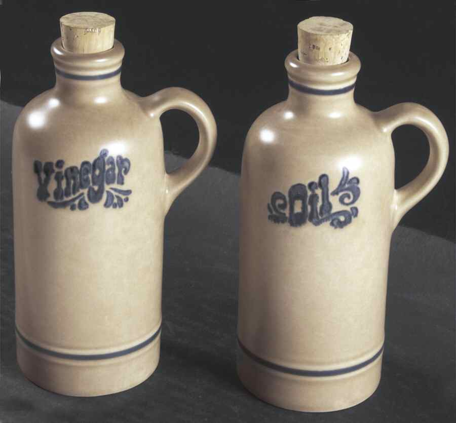 Folk Art Vinegar and Oil with Cork Stoppers by Pfaltzgraff-1