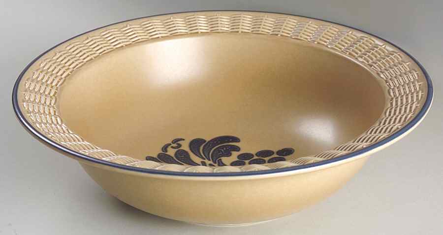 Folk Art Serving Bowl with Wicker Trim by Pfaltzgraff-1
