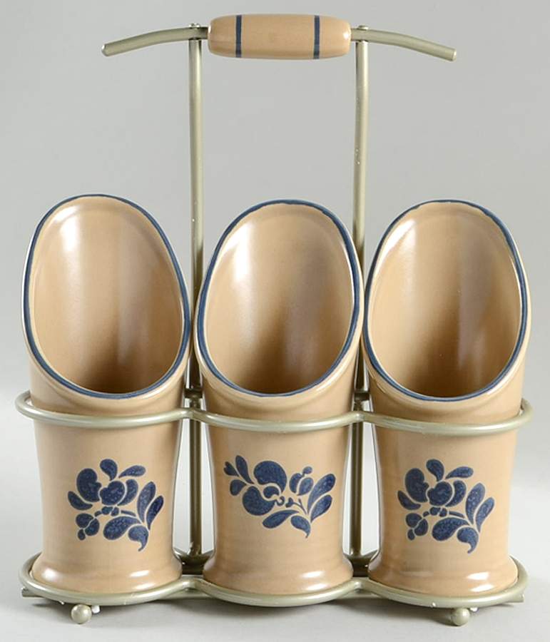 Folk Art Flatware Caddy-3 Holders & Metal Caddy by Pfaltzgraff-1