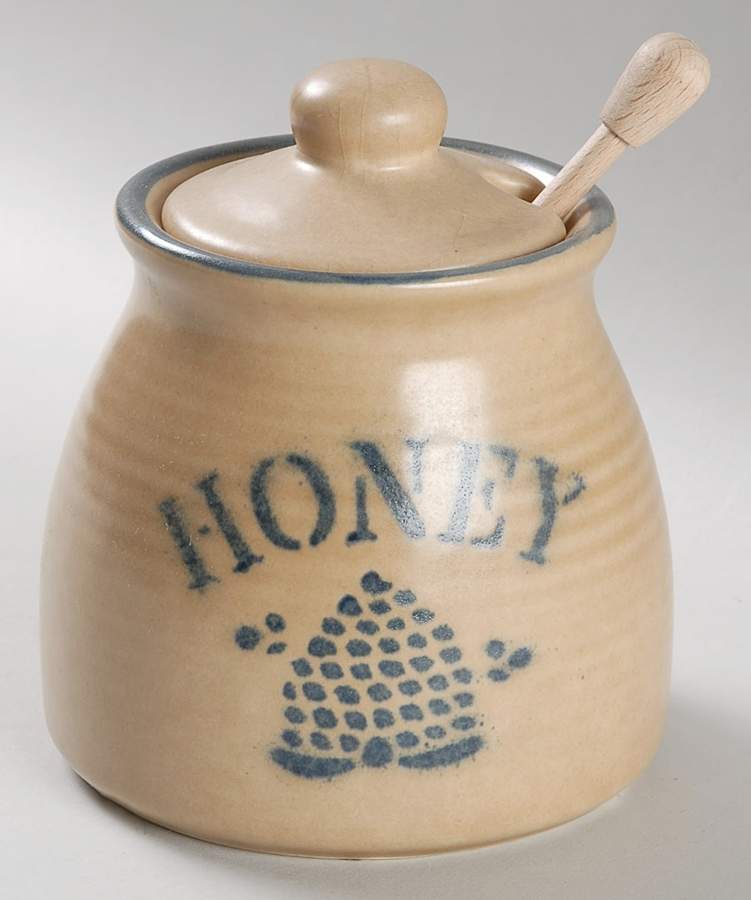 Folk Art Honey Pot with Lid and Spoon/Dipper by Pfaltzgraff-1