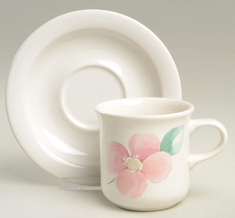 Garland Blush Flat Cup & Saucer Set by Pfaltzgraff-1