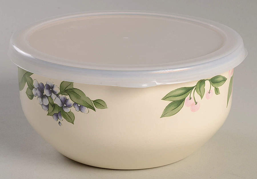 Garden Party (Garden Impressions) 5 3/4" Metal Bowl & Plastic Lid by Pfaltzgraff-1