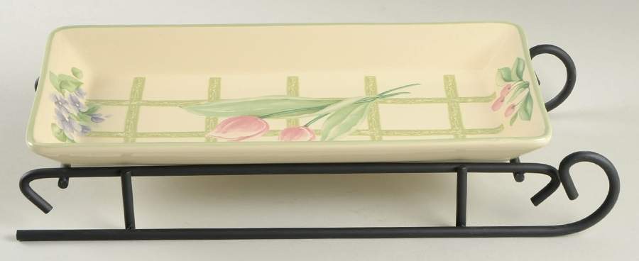 Garden Party (Garden Impressions) Sled Server-11" Rectangular Tray W/Iron Sled Stand by Pfaltzgraff-1