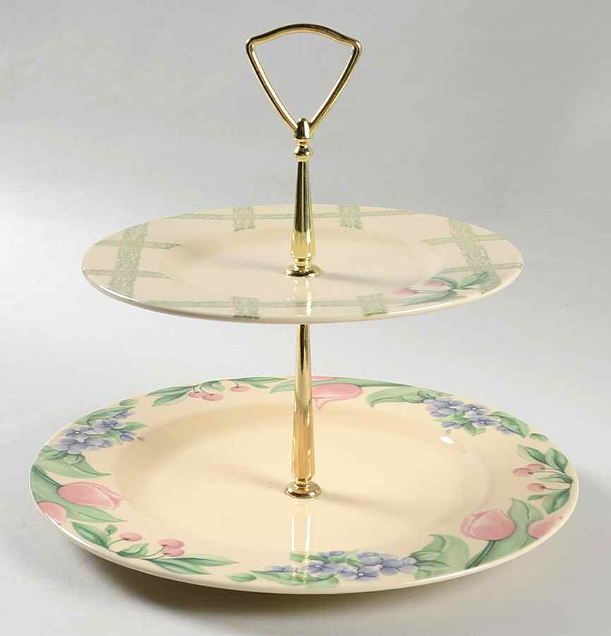 Garden Party (Garden Impressions) 2 Tiered Serving Tray (Dinner & Salad Plate) by Pfaltzgraff-1