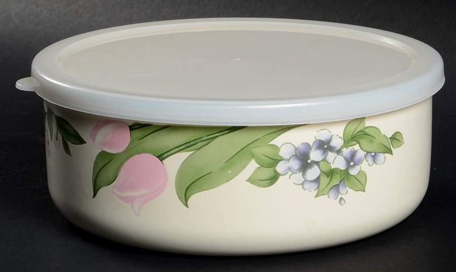 Garden Party (Garden Impressions) 7 3/8" Metal Bowl with Plastic Lid by Pfaltzgraff-1