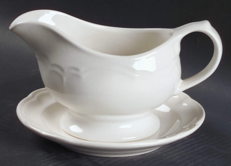 Gazebo White Round Gravy Boat & Underplate (Salad Plate) by Pfaltzgraff-1