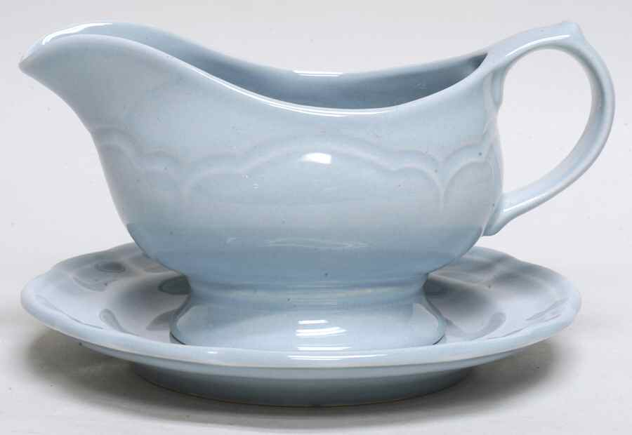 Gazebo Blue Round Gravy Boat & Underplate (Salad Plate) by Pfaltzgraff-1