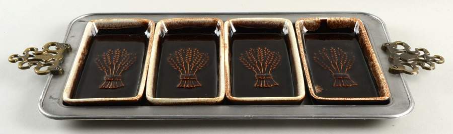 Gourmet Brown (5 Pc) Relish Set (4 Relish on Metal Tray) by Pfaltzgraff-1