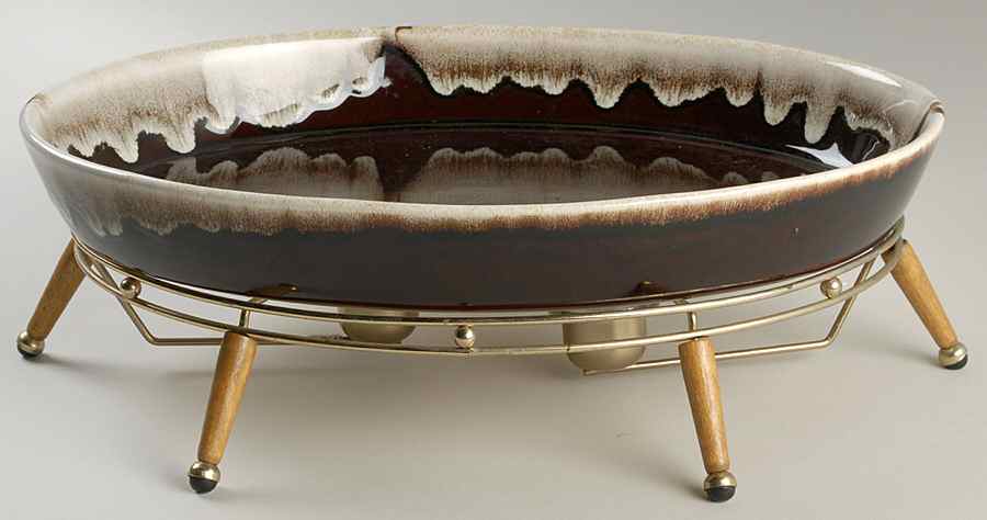 Gourmet Brown 16" Oval Roaster with Metal Warmer Stand by Pfaltzgraff-1