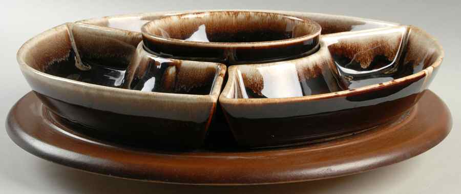Gourmet Brown (5 Pc) Lazy Susan (3 Sides, 1 Center & Wood Base) by Pfaltzgraff-1