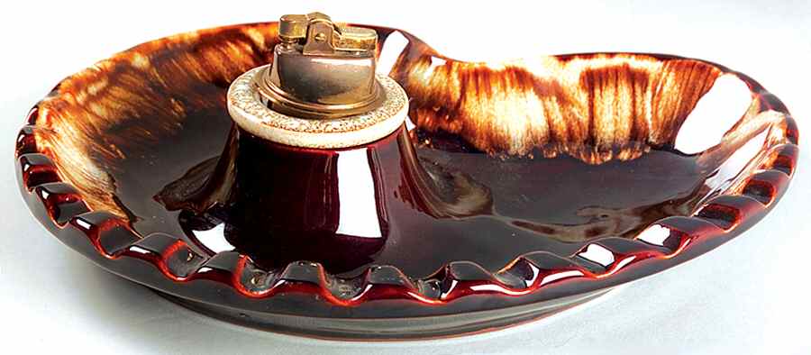 Gourmet Brown Kidney Shape Ashtray W/Lighter by Pfaltzgraff-1