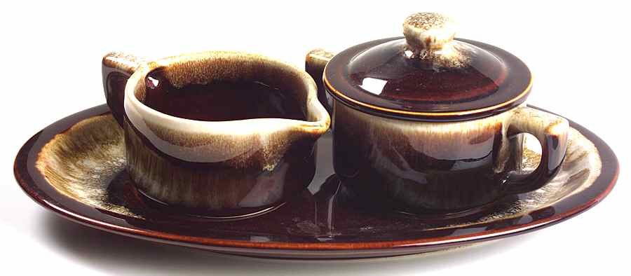 Gourmet Brown Creamer & Sugar with Lid & Tray Set by Pfaltzgraff-1