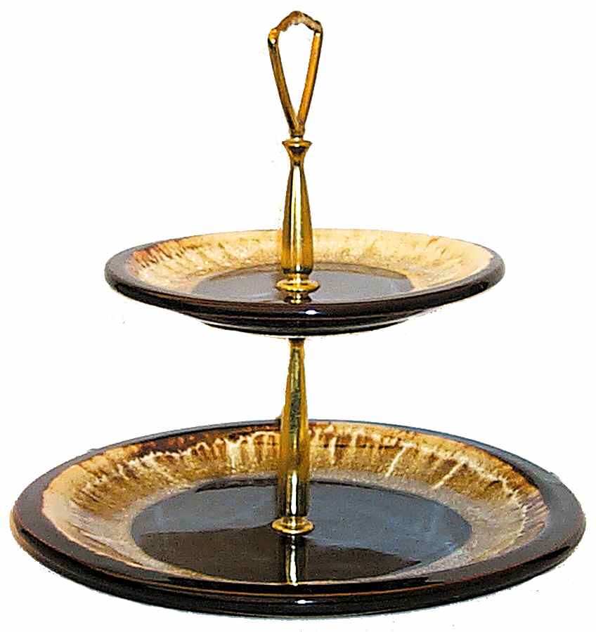 Gourmet Brown 2 Tiered Serving Tray (Dinner & Salad Plate) by Pfaltzgraff-1
