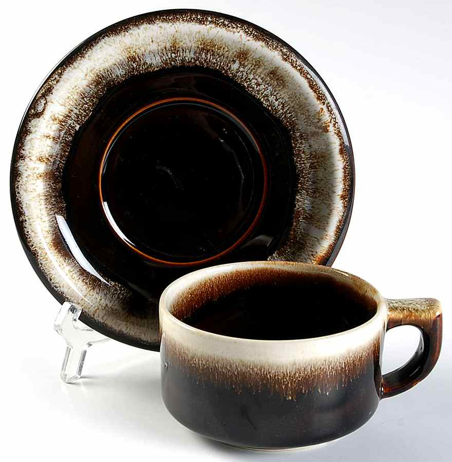 Gourmet Brown Flat Cup & Saucer Set by Pfaltzgraff-1