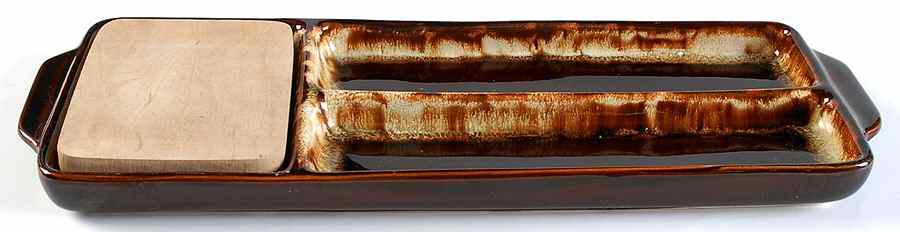 Gourmet Brown Cheese and Cracker/Relish with Wood Insert by Pfaltzgraff-1