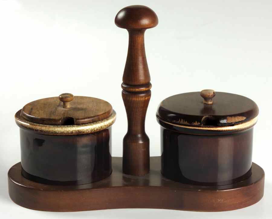 Gourmet Brown Two Piece Condiment Set W/Lid&Stand by Pfaltzgraff-1