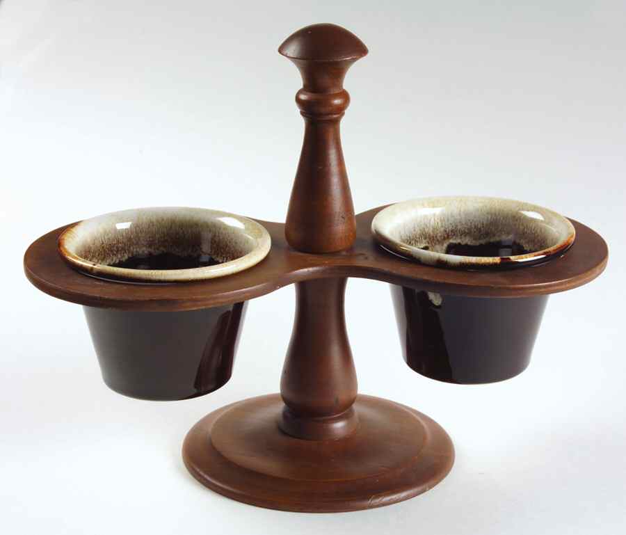 Gourmet Brown 2 Piece Open Codiment Set with Wood Stand by Pfaltzgraff-1