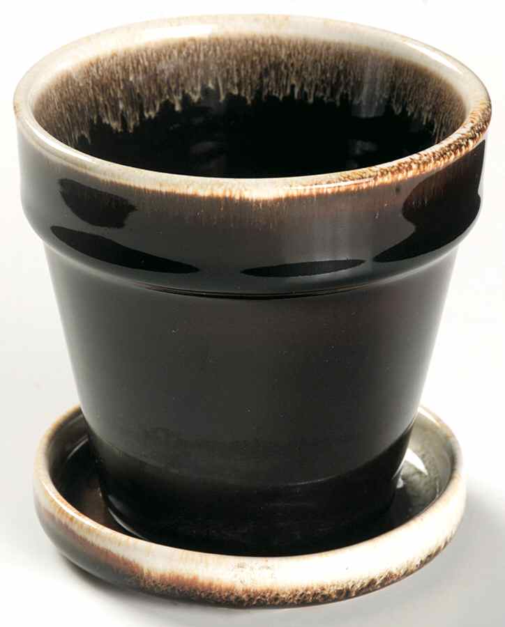 Gourmet Brown 3" Flower Pot & Underplate by Pfaltzgraff-1