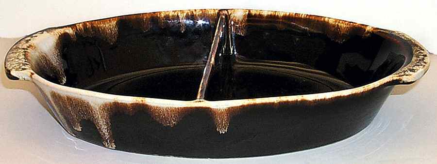 Gourmet Brown 12" Oval Divided Vegetable Bowl by Pfaltzgraff-1