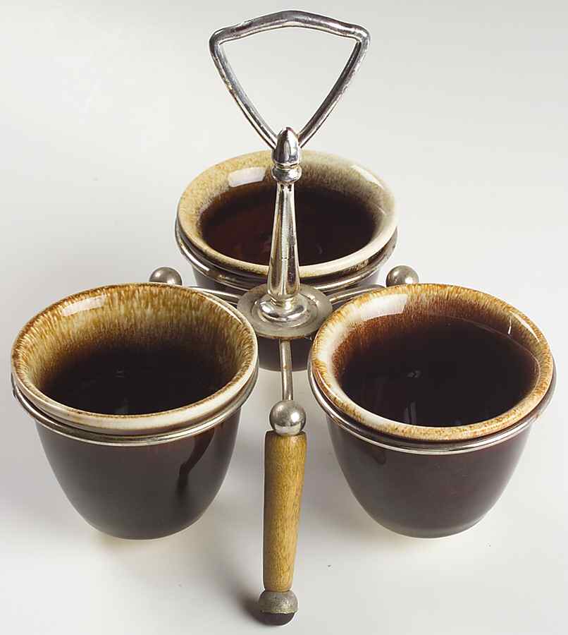 Gourmet Brown Jam/Relish Server & Metal/Wood Stand by Pfaltzgraff-1