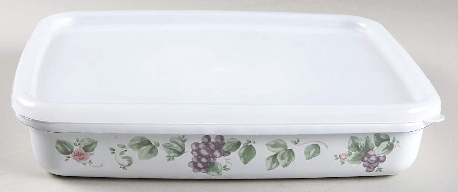 Grapevine 10" Rectangular Metal Baker W/Plastic Lid by Pfaltzgraff-1