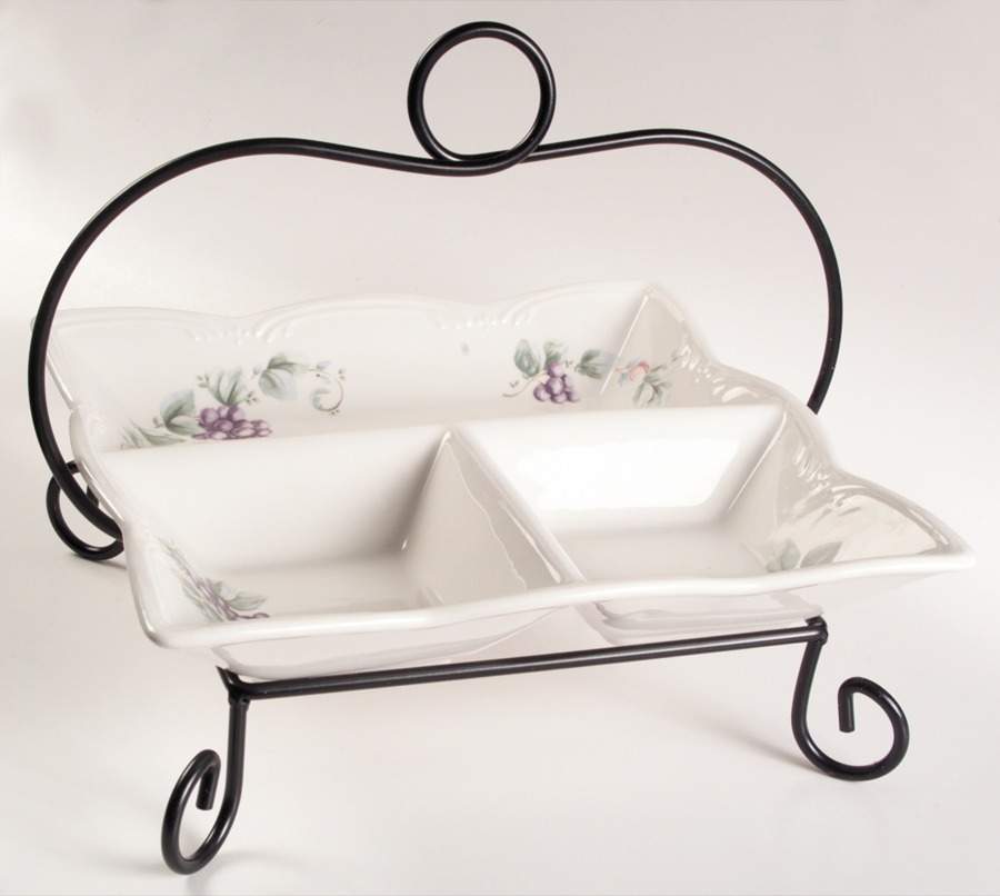 Grapevine Square Divided Server with Metal Rack by Pfaltzgraff-1