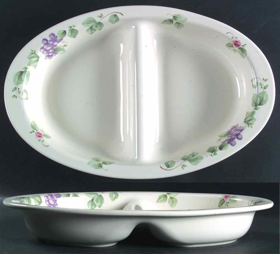 Grapevine 14" Oval Divided Vegetable Bowl by Pfaltzgraff-1