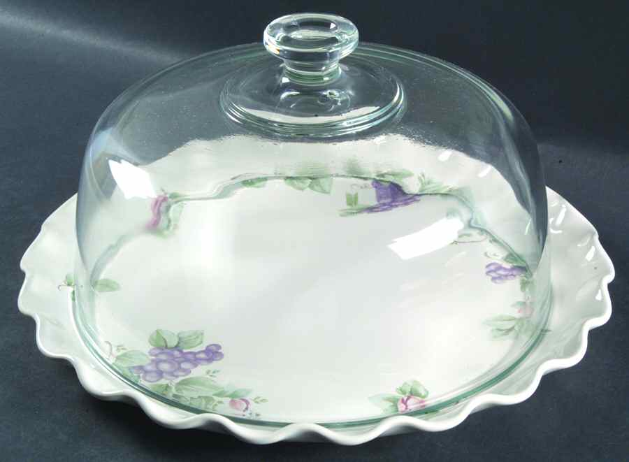 Grapevine Fluted Cake Plate & Glass Dome by Pfaltzgraff-1