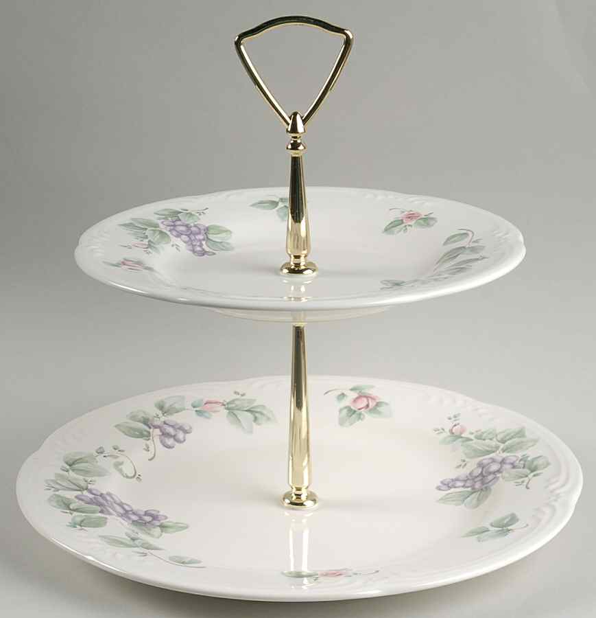 Grapevine 6 5/8"-10"  2 Tiered Serving Tray (Dp, Sp) HC by Pfaltzgraff-1