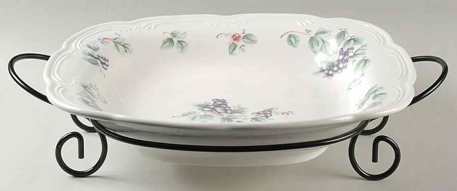 Grapevine 14" Square Serving Pasta Bowl w/Metal Rack by Pfaltzgraff-1
