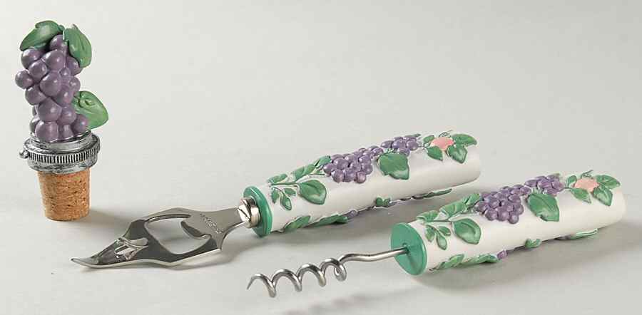 Grapevine 3pc Bar Set-Bottle Opener, Corkscrew, Wine Stopper by Pfaltzgraff-1