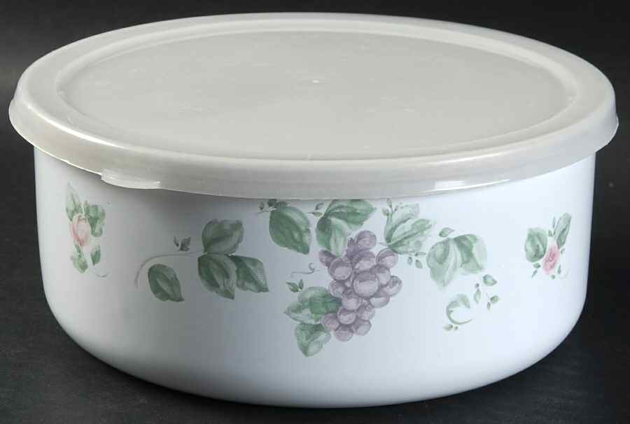 Grapevine 71/4" Metal Bowl W/Plastic Lid by Pfaltzgraff-1