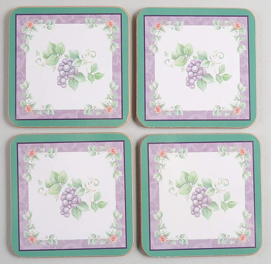 Grapevine (4 Pc) Cork Back Square Coaster Set by Pfaltzgraff-1