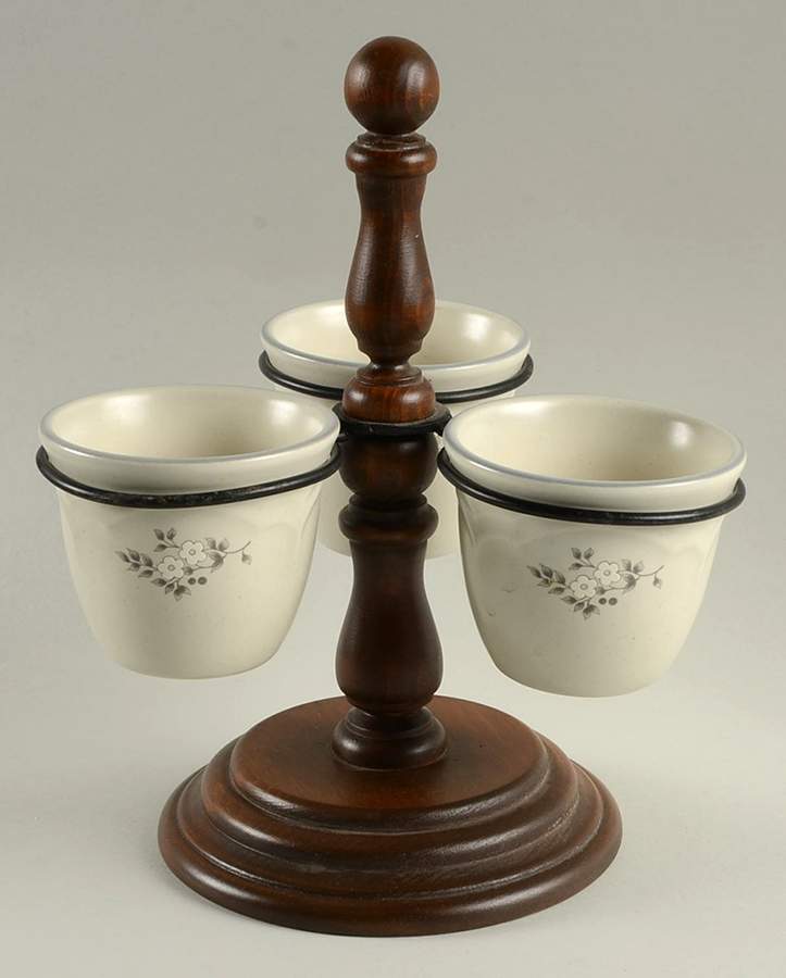 Heirloom 3 Jam/Relish Servers & Metal/Wood Stand by Pfaltzgraff-1