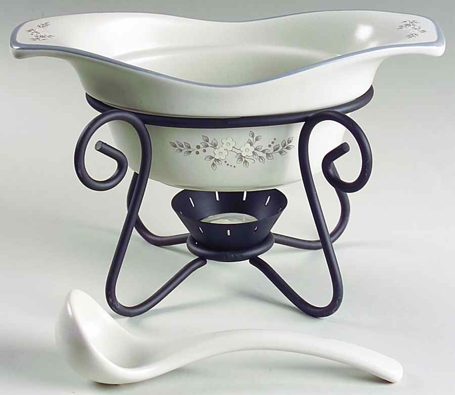 Heirloom Gravy Server & Ladle & Metal Stand by Pfaltzgraff-1