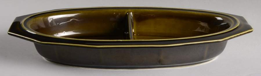 Heritage Green 13" Oval Divided Vegetable Bowl by Pfaltzgraff-1