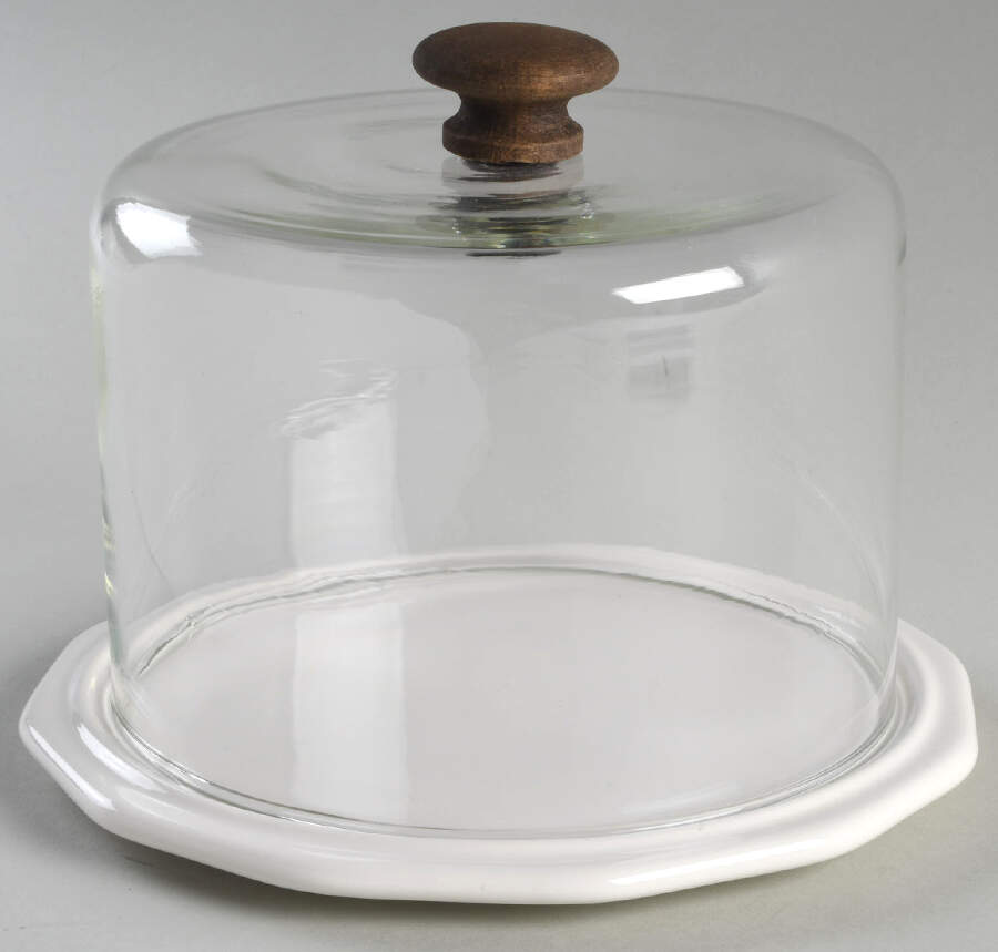 Heritage White Cheese Dish W/Glass Dome by Pfaltzgraff-1