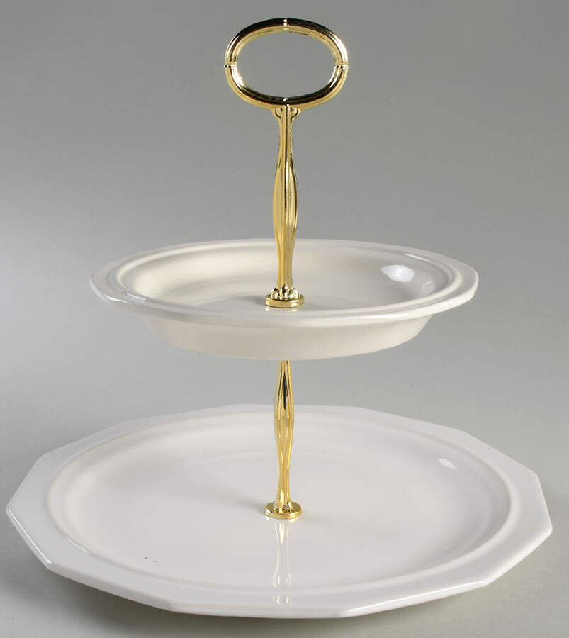 Heritage White 6 5/8"-10"  2 Tiered Serving Tray (Dp, Sp) HC by Pfaltzgraff-1