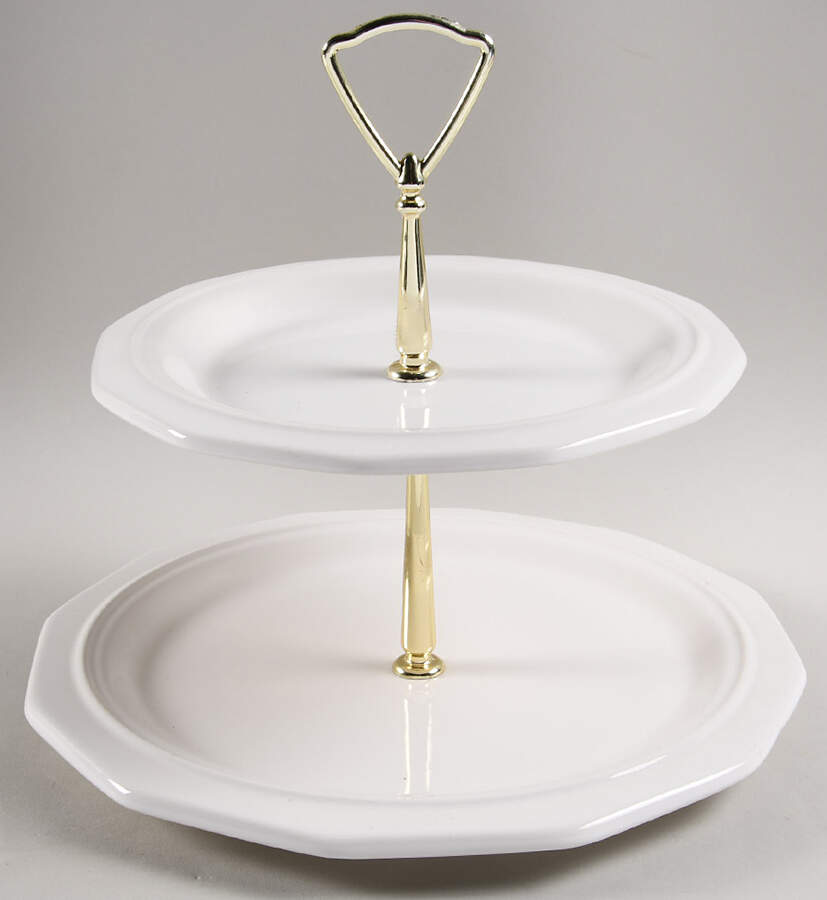 Heritage White 2-Tiered Serving Tray (Dinner & Luncheon Plates) by Pfaltzgraff-1