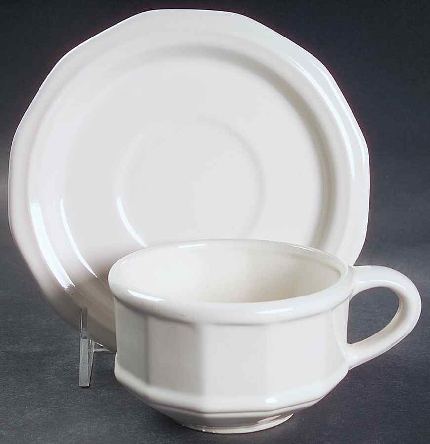 Heritage White Flat Cup & Saucer Set by Pfaltzgraff-1