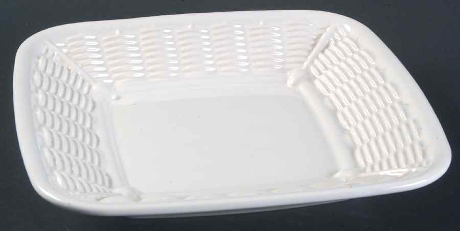 Heritage White Open Candy Dish with Wicker Trim by Pfaltzgraff-1