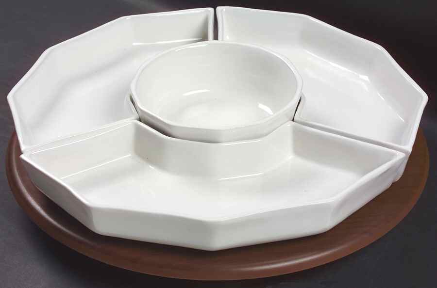 Heritage White (5 Pc) Lazy Susan (3 Sides,1 Center,1 Plastic Base by Pfaltzgraff-1