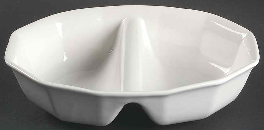 Heritage White 10" Oval Divided Vegetable Bowl by Pfaltzgraff-1