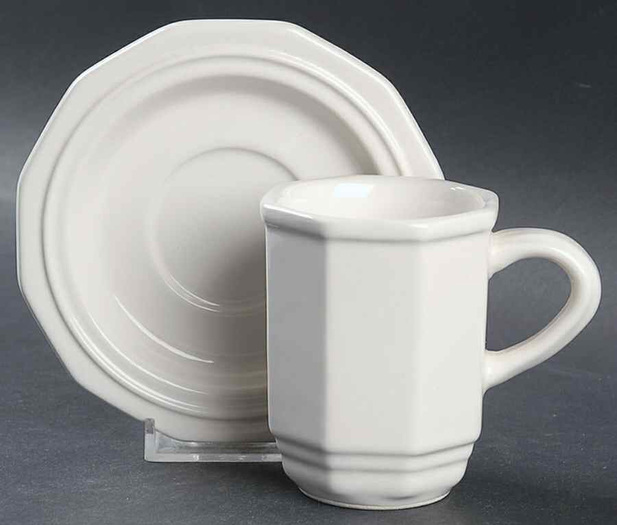 Heritage White Flat Demitasse Cup & Saucer Set by Pfaltzgraff-1
