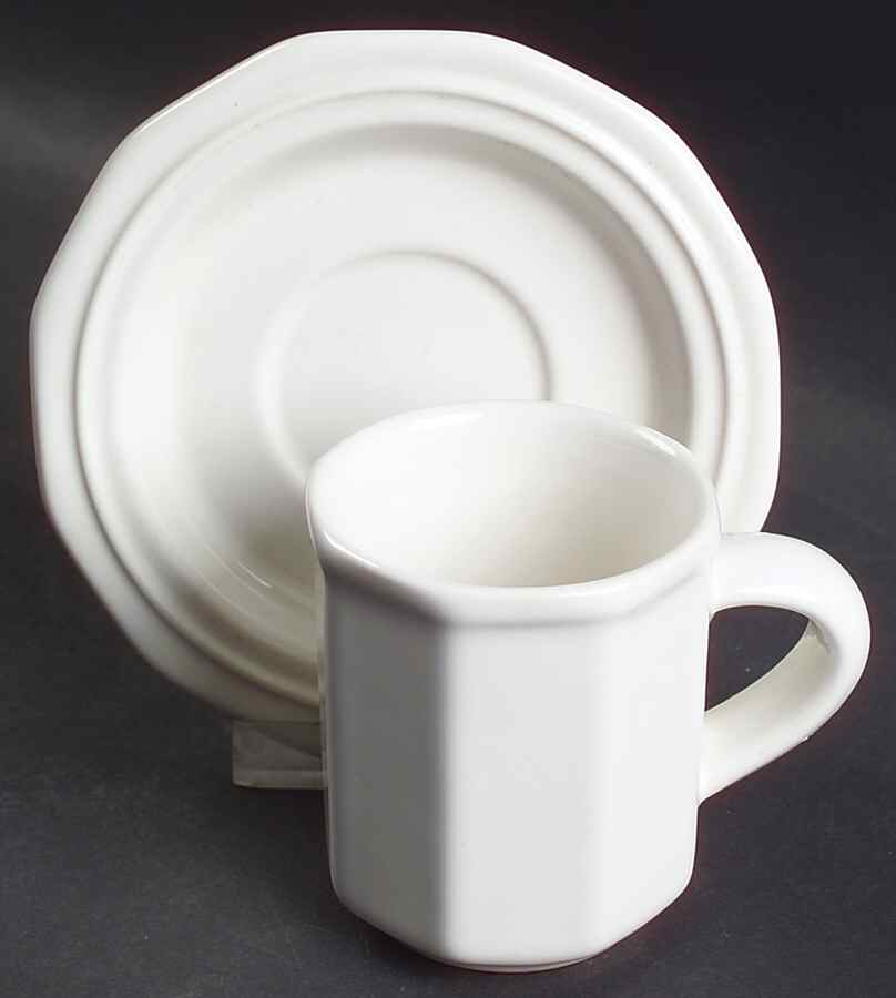 Heritage White Flat Demitasse Cup & Saucer Set by Pfaltzgraff-1