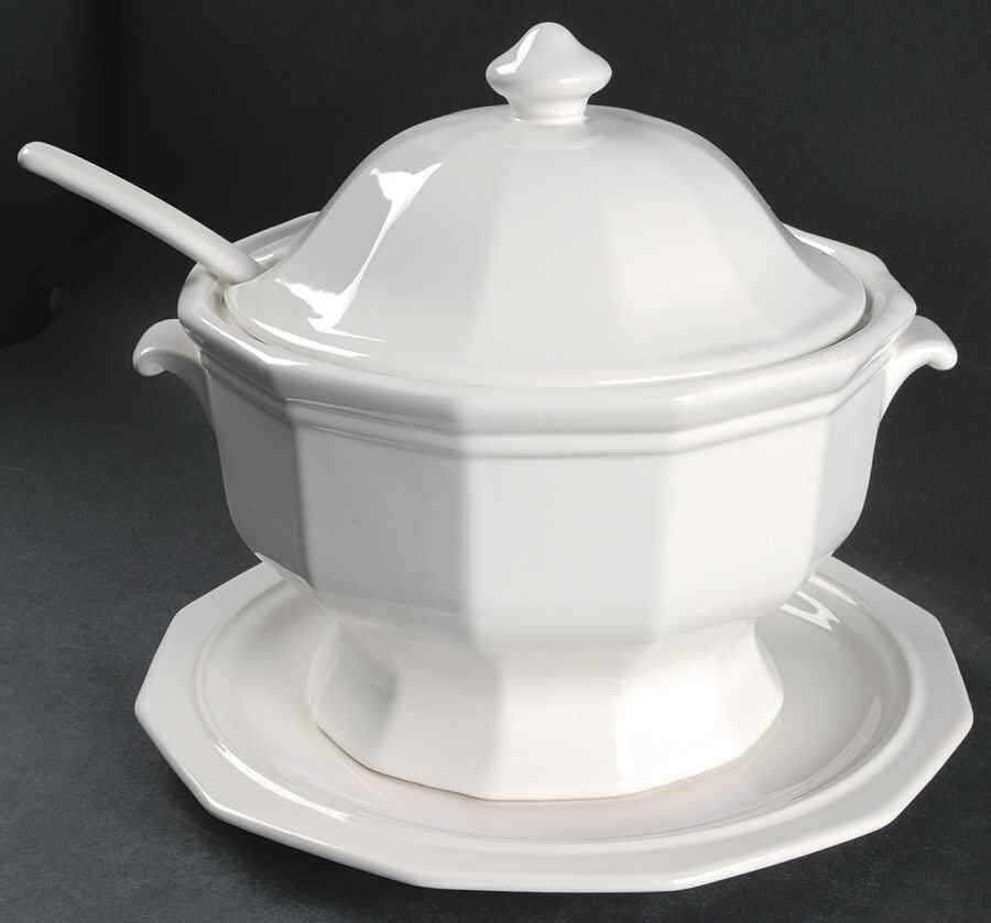Heritage White Tureen & Lid W/Ladle & Underplate by Pfaltzgraff-1