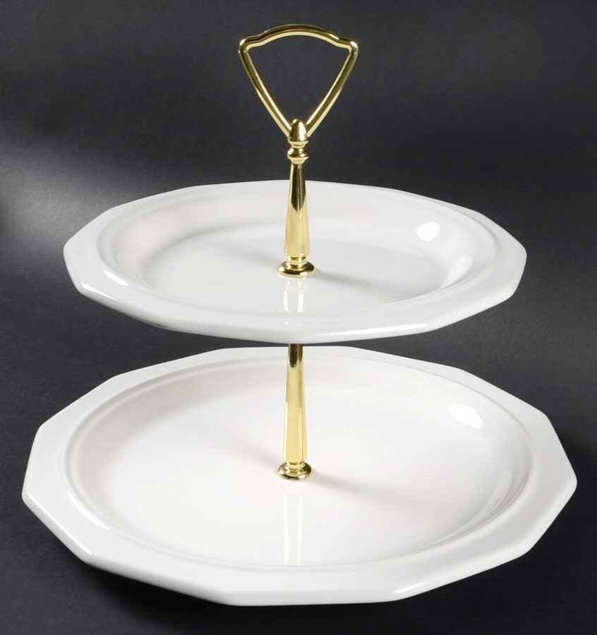 Heritage White 2 Tiered Serving Tray (Dinner & Salad Plate) by Pfaltzgraff-1