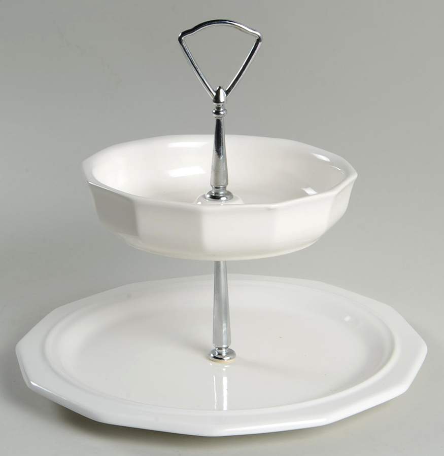 Heritage White 2 Tiered Serving Tray(Dinner Plate Lg& Coupe Soup) by Pfaltzgraff-1