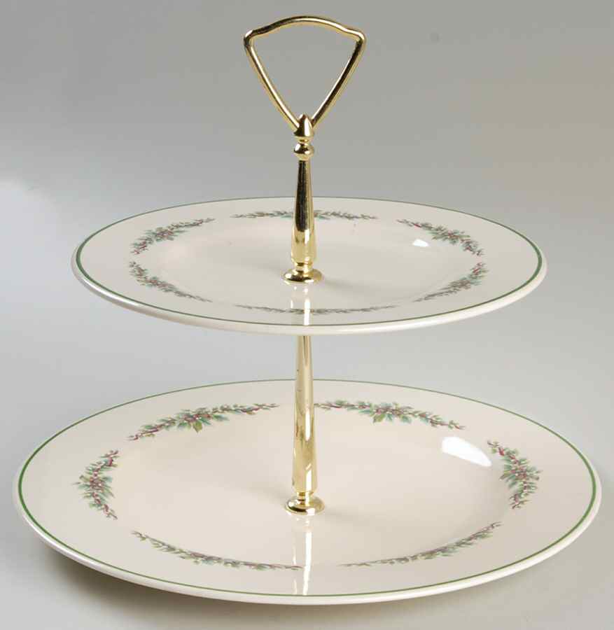 Holly Joy 2 Tiered Serving Tray (Dinner & Salad Plate) by Pfaltzgraff-1